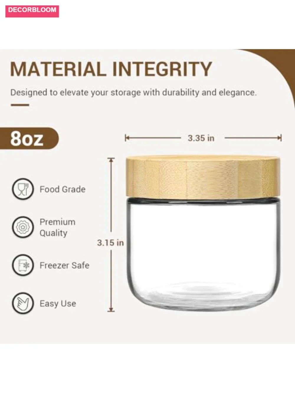 4-Pack 8oz Glass Jars with Airtight Bamboo Lids, Food Storage